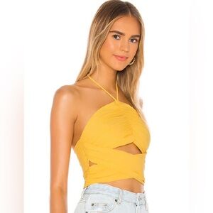 superdown Yellow Halter Wrap Crop Top